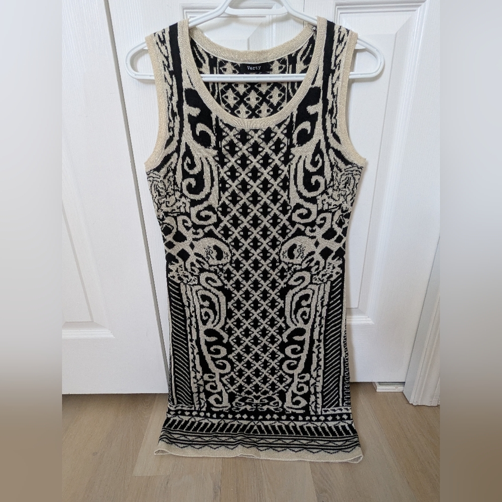 Verty Black and Cream Ornate Midi Dress